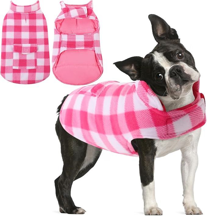 AOFITEE Dog Coat Plaid Dog Winter Coat for Small Dogs, Warm Dogs Jacket Christmas Sweater, Waterproof Pet Puffer Jacket, Reversible Pet Cold Weather Coats for Small Medium Large Pets, Pink M