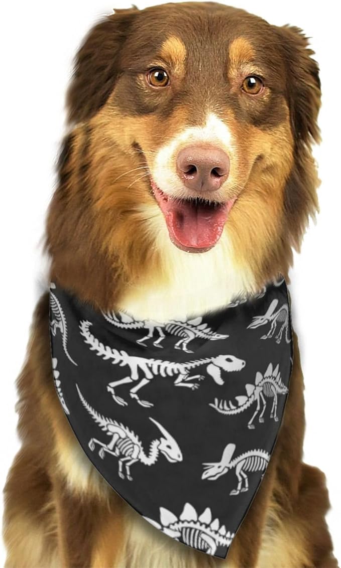 Dinosaur Skeleton Fossil Primitive Halloween Dog Bandana Scarf Triangle Bibs Pet Accessories Cat Kerchief