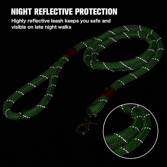 Nylon Rope Dog Leash Reflective, Handmade Braided Strong Dog Lead, Heavy Duty Rope Leash for Medium Large Dogs (5 FT - 3/5" Green)