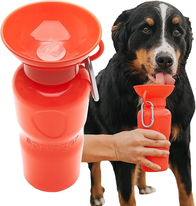 Springer by Springland Dog Water Bottle | Portable Travel Water Bottle Dispenser for Dogs | Dog Gift Seen on Oprah's Favorite Things, Shark Tank | Leak-Proof Bottles | BPA-Free 22oz Poppy
