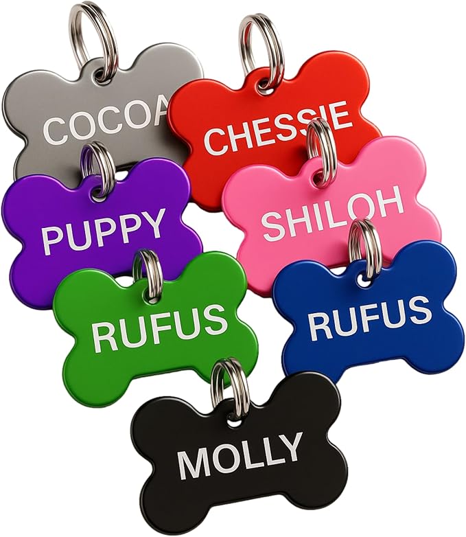 Pet ID Tag Custom for Dog Cat Personalized | Many Shapes and Colors to Choose from | Made in USA | Strong Anodized Aluminum (Large, Bone)