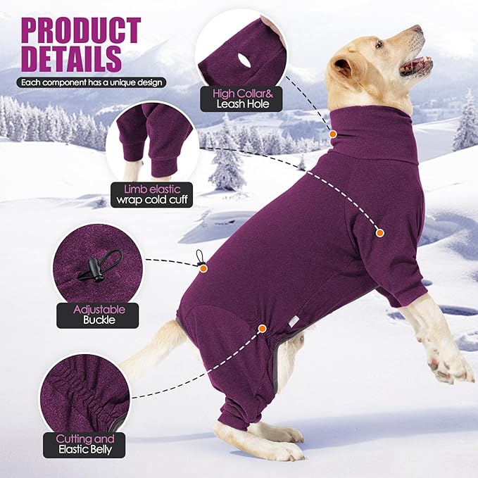 Warm Fleece Dog Sweater with Turtleneck & Leash Hole, Long Sleeve Winter Pullover Jumpsuit for Medium Dogs – Cold Weather Indoor/Outdoor Apparel (Wine red, Medium)