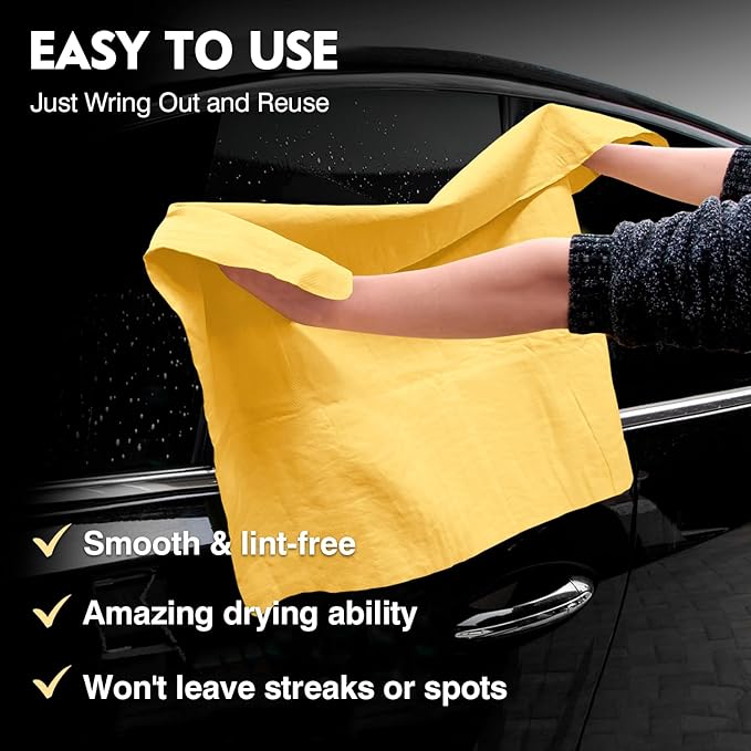 Premium Shammy Towel for Car Drying 2pk (26”x17”)-Super Absorbent Chamois Towel-Reusable shamies Towels for Cars, Bathroom,Pets, Dust Remove, No Spots/Streak/Scratch, Large, Yellow&Blue