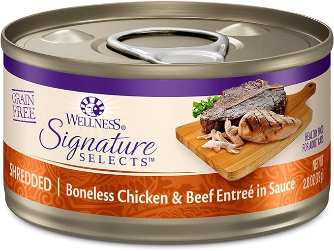 Wellness Signature Grain Free Wet Cat Food Variety - 4 Flavors Pack (12 Cans) with Lid: Chicken, Liver, Salmon & Turkey (2.82oz)