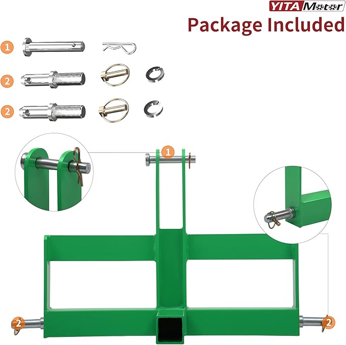 YITAMOTOR 3 Point Quick Hitch with 2" Receiver for Category 1, 3 Pt Tractor Trailer Hitch Drawbar Adapter Attachments with Suitcase Weight Brackets
