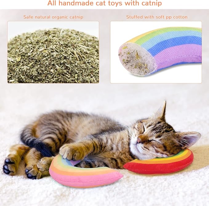 Cat Toys Rainbow Kicker, Stuffed Catnip Toys Pillow for Indoor Kitten Kitty, Interactive Cat Nip Chew Teeth Cleaning Toy for All Pet Breed 2 Pack