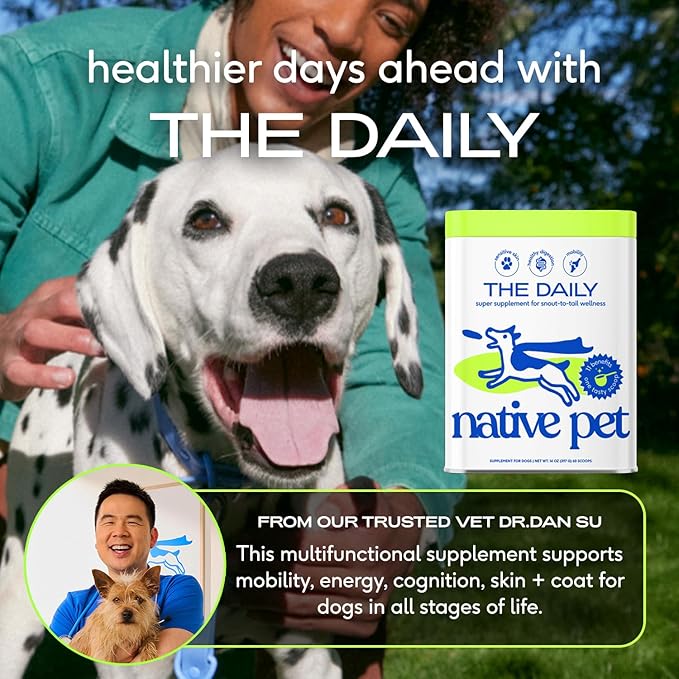 Native Pet Dog Vitamins & Supplements - 11-in-1 Vitamin Powder for Dog Food Topper - Collagen, Glucosamine, Probiotics, Omega & More- Supports Healthy Gut, Mobility & Overall Health - 90 Scoops