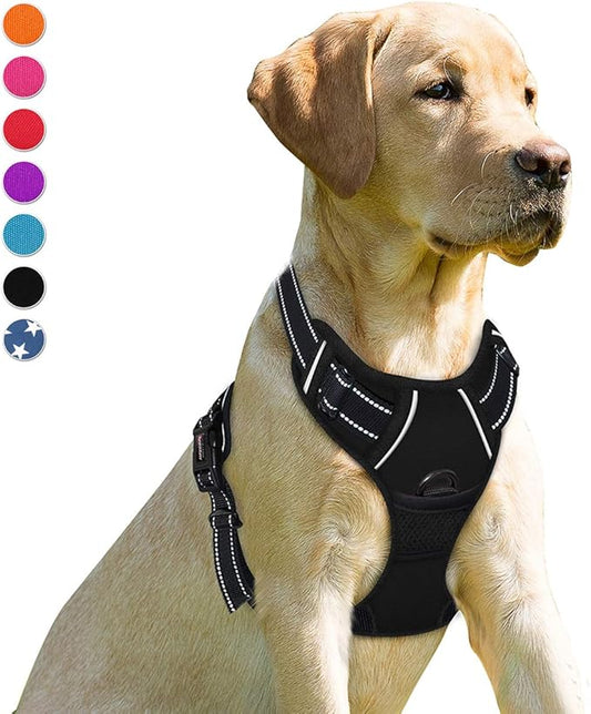 BARKBAY No Pull Dog Harness Front Clip Heavy Duty Reflective Easy Control Handle for Large Dog Walking(Black,XL)