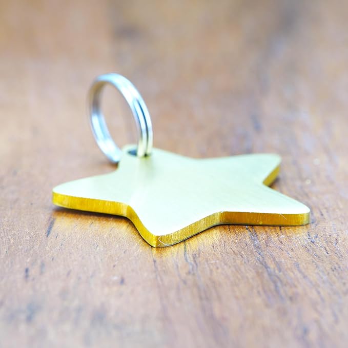 Ultra Joys Cat ID Tag Personalized Pet Tags, Durable Stainless Steel Small Pet Mini Dog Cat Tag Lightweight - Star Tag in Gold
