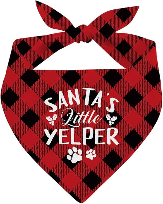 Dog Bandanas, Merry Christmas Dog Bandanas, Red and Black Plaid Dogs Bandana,Santa's Little Yelper Pet Triangle Scarf, Holiday Bandana for Small Medium Dogs