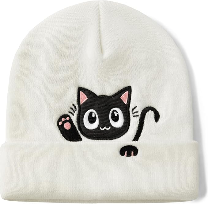 Cat Beanie Hats for Women Cute Cat Lovers Gifts Women's Winter Animal Knitted Hats for Girls