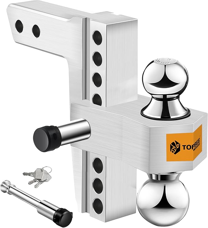 Tow Hitch- Fits 2.5'' Receiver Only, 8'' Drop/Rise Drop, Dual Ball (2'' X 2-5/16''), Adjustable Aluminum Trailer Hitch for Heavy Duty Truck -18,500 Gtw with Trailer Locks-312508