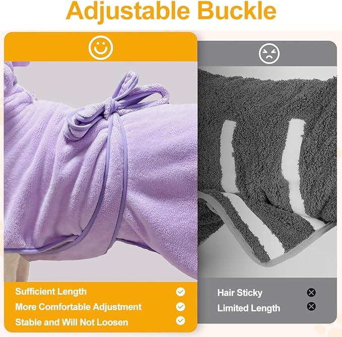 Medium to Large Size Dog Bathrobe, Quick Drying Super Absorbent Used for After Bathing, Warm Dog Towels, Adjustable Hoodies and Belts for Pet Dogs Bath Clothes Products (Purple, 3XL)