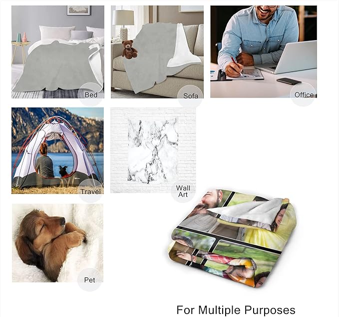 Custom Blanket with Photo, Personalized Collage Blankets with Picture for Lover Kids Friends Family, Customized Throws Fit Bed Room Couch Sofa for Beach Gathering Birthday Travel