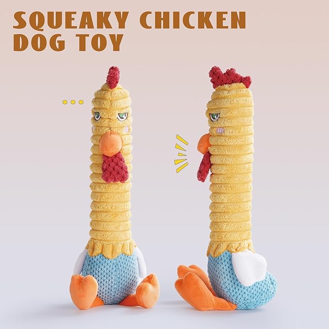 Nocciola 3 in 1 Rip and Reveal Chicken Dog Toy, Suprise Toys Inside- Durable Stuffed Squeaky Crinkle Chew Animal Toy for Medium Large Breed, Funny Cute Teething Keep Busy Pet Supplies