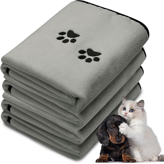 Tegeme 4 Pack Dog Towels for Drying Microfiber Soft Absorbent Pet Bath Towel Dog Drying Grooming Cloth with Embroidered Paw for Pet Cat Bathing Grooming