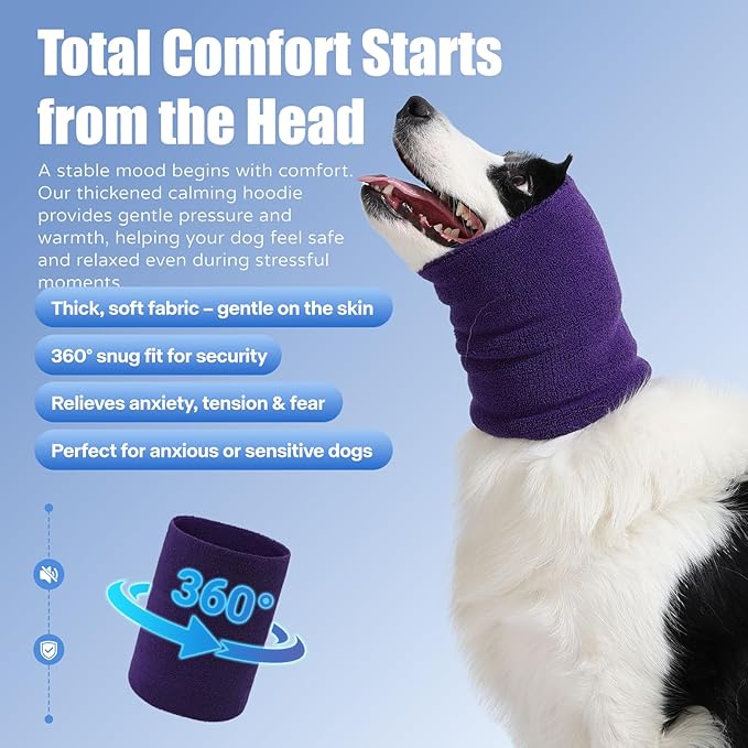 Dog & Cat Calming Band Cat Anxiety Relief Cover,Double Layer Thickened Pet Ears Elastic Neck Band Noise Cancelling Ear Muffs for Anxiety Relief/Noise Protection,Grooming,Thunder,Fireworks