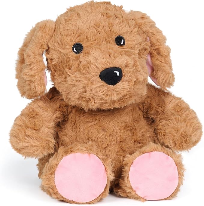Ditucu Original Golden Retriever Microwavable Weighted Stuffed Animal Heated Dog Plush for Warmth Comfort Period Cramps Pain Plushies Toys Gifts for Kids Adults Dark Brown 9 inch