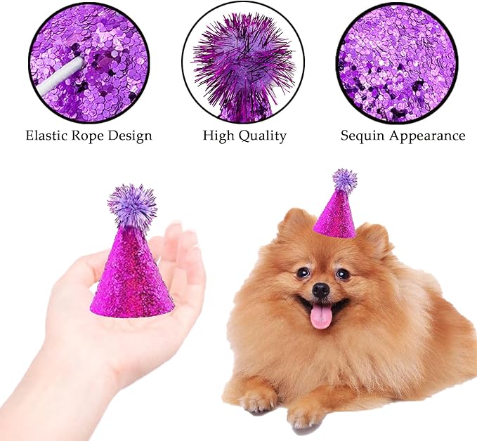Dog Birthday Hat Set for Small Medium Dogs Cat Puppies, Mini Party Hat with Adjustable Headbands, Cute Pet Hat with Pompons for Birthday Christmas Party Decoration Accessories (Small 3 inch 10pcs)