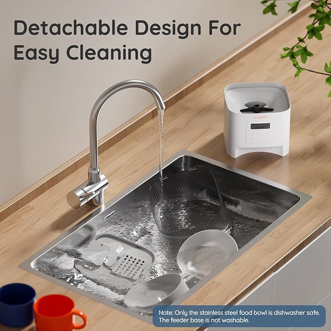 WOPET Automatic Cat Feeder, 4L Automatic Dog Feeder with 180-Day Battery Life, Programmable Cat Food Dispenser with Stainless Steel Bowl，1-6 Meals Per Day (White-01, Regular)