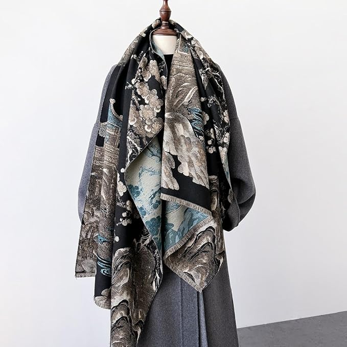 Jeelow Womens Pashmina Shawl Wrap Scarf - Elegant Dressy Evening Poncho Cape for Formal and Wedding Outfits