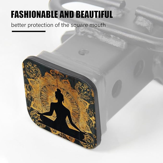 Hitch Cover Fits for 2-Inch Hitch,Meditating Figure in Black and Gold Rubber Trailer Hitch Cover Tube Plug Insert,Car Exterior Accessories, Receiver Tube Hitch Plug