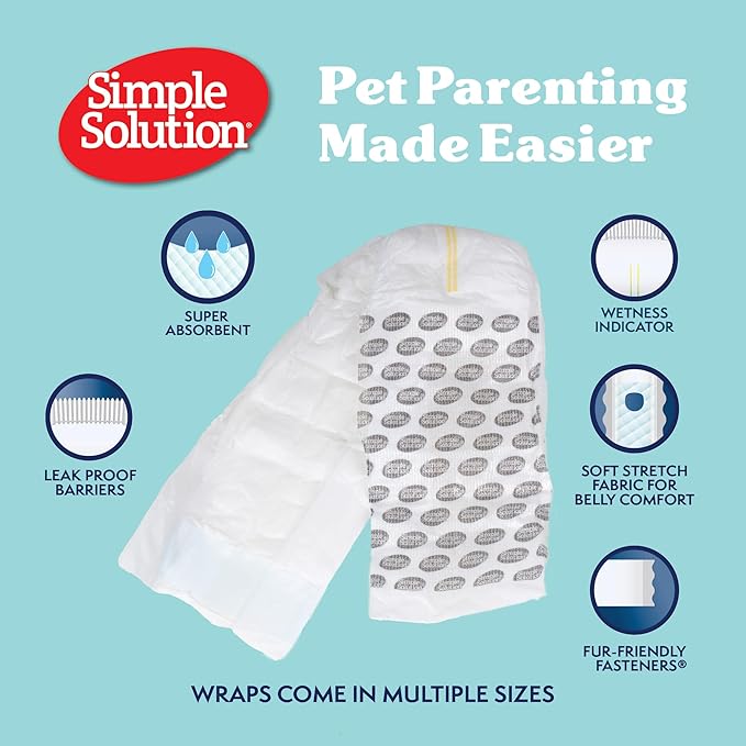 Simple Solution Disposable Wraps for Male Dogs, Dog Diapers, Male Dog Wraps, Leak Proof with Wetness Indicator, Potty Training, Doggie Diaper for Incontinence, 15 – 23 Inch Waist, (M,12 Count)