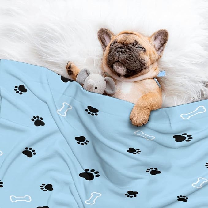 Custom Pet Name Personalized Dog Blanket - Customized Puppy Gift for Dog Lovers Mom Dad - Cute Paw Prints Soft Flannel Throw for Bed Sofa Travel - Extra Large 120"x90"