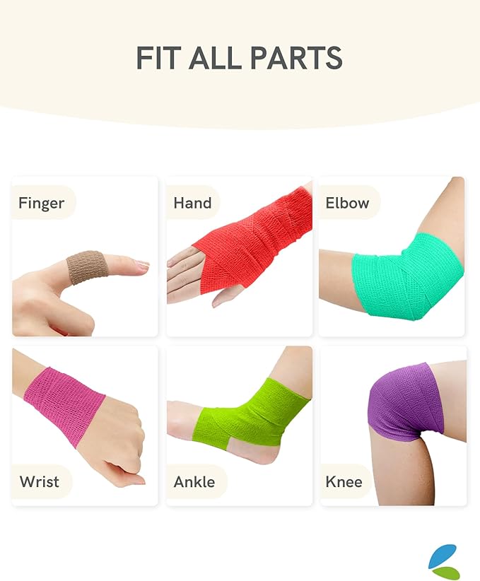 FriCARE Self Adhesive Bandage Wrap, Medical Tape in First Aid Kit, Cohesive Bandages for Wounds Sport Vet, 2 inches X 5 Yards 6 Rolls, Ocean Depth