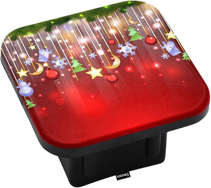 Swono Christmas Hitch Tube Cover Sparkling Stars Snowflakes Christmas Red Trailer Hitch Cover Tube Plug Insert Car Accessories Truck Hitch Covers Fits 2" Receivers