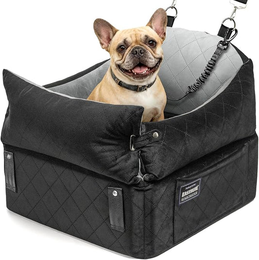 EASTBLUE Dog Car Seat for Small Medium Dogs Up to 35 lbs, 2 Memory Foam Pads Dog Booster Car Seat with Seat Belt, Washable Pet Carseat for Puppy & Cat, Dogs Travel Bed for Cars (Black/Grey-A)