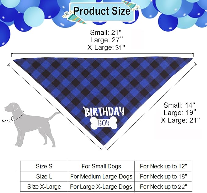 ADOGGYGO Dog Birthday Party Supplies, Pet Party Hat with Numbers, Bow, Blue Plaid Birthday Boy Bandana for Medium Large Dogs (Large)
