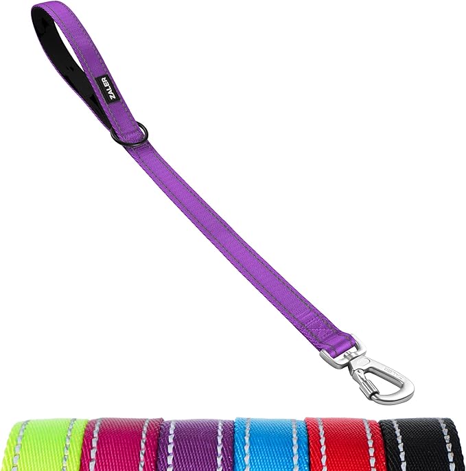 ZALER Short Dog Leash 2 ft, 24 Inches Traffic Leashes for Dogs, Nylon Reflective Dog Lead with Padded Handle, Heavy Duty Pet Leash with Carabiner Clip for Large and Medium Dogs (24" Purple)