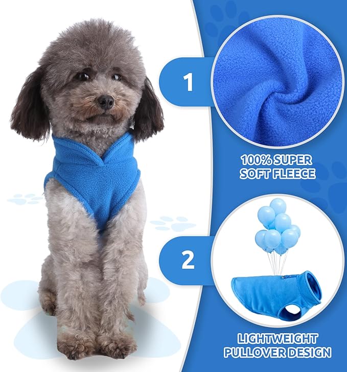 PETCARE Small Dog Sweater Cat Fleece Vest Soft Dog Jacket with Leash O-Ring Winter Warm Pet Pullover Coat Puppy Clothes for Small Dogs Cats Chihuahua Apparel Shih Tzu Costume, Blue