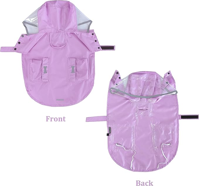 Waterproof Dog Raincoat, Adjustable Reflective Lightweight Pet Rain Clothes with Poncho Hood(X-Small, Light Purple)