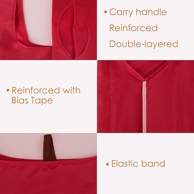 BeeGreen Christmas Red Reusable Grocery Bags Wholesale Red Reusable Kitchen Bags Bulk with Elastic Band Foldable-Machine Washable with Zipper Storage Pouch 50 Packs