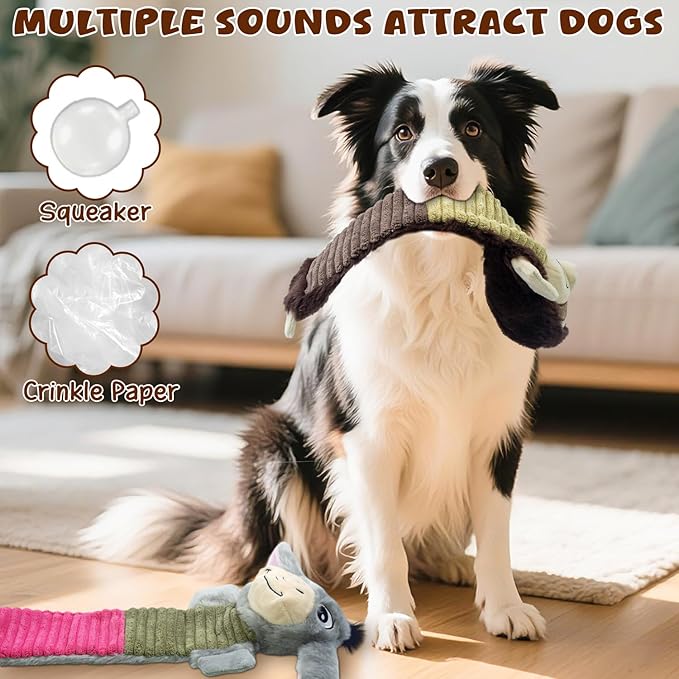 2 Pack No Stuffing Dog Squeaky Toys,Dog Chew with Crinkle and Squeaker,Cute Animal Plush to Keep Them Busy, Suitable for Large, Medium and Small Breeds (Donkey&Sloth