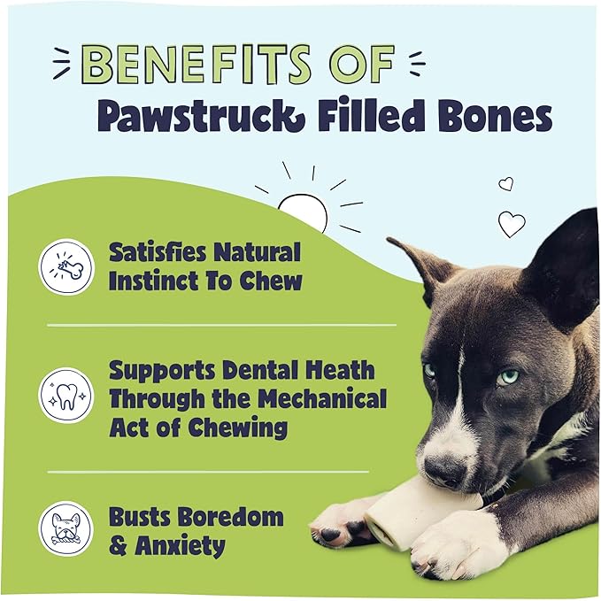 Pawstruck Small 3" Filled Dog Bones, Peanut Butter Flavor - Made in USA Long Lasting Stuffed Femur for Aggressive Chewers Dental Treat - Pack of 10 - Packaging May Vary
