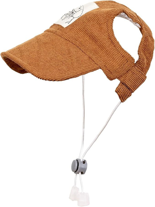 Pet Dog Baseball Cap, Cat Hat, Cat Dog Sun Cap with Ear Holes, Adjustable Puppy Outdoor Sun Hat (Brown, Small)