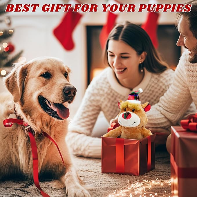 Christmas Bear Plush Dog Toys with Crinkle Paper - Interactive Squeaky Toys for Puppy Medium Small Dogs - Cleaning Teeth and Relieving Anxiety