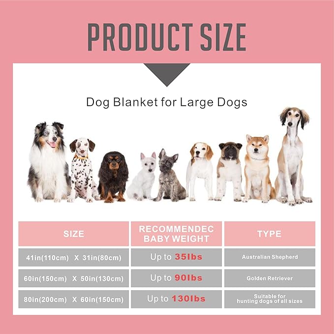 Flannel Dog Blankets for Large Dogs - Washable Pet Blanket, Soft Crate Bed Mat with Paw Pattern for Kennel/Couch, Grey & Pink 80x60 Inch