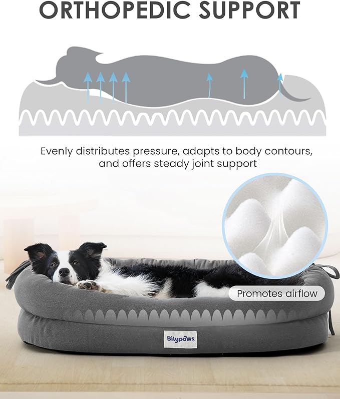 Orthopedic Dog Bed for Small Dogs, Pet Sofa Bed with Egg Crate Foam, 4-Sided Bolster, Removable Washable Cover & Anti-Slip Bottom, Small Dark Gray