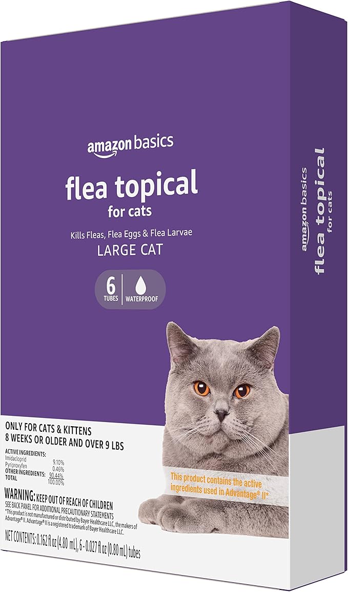 Amazon Basics Topical Flea Treatment for Large Cats (Over 9 Pounds), 6 Count (Previously Solimo