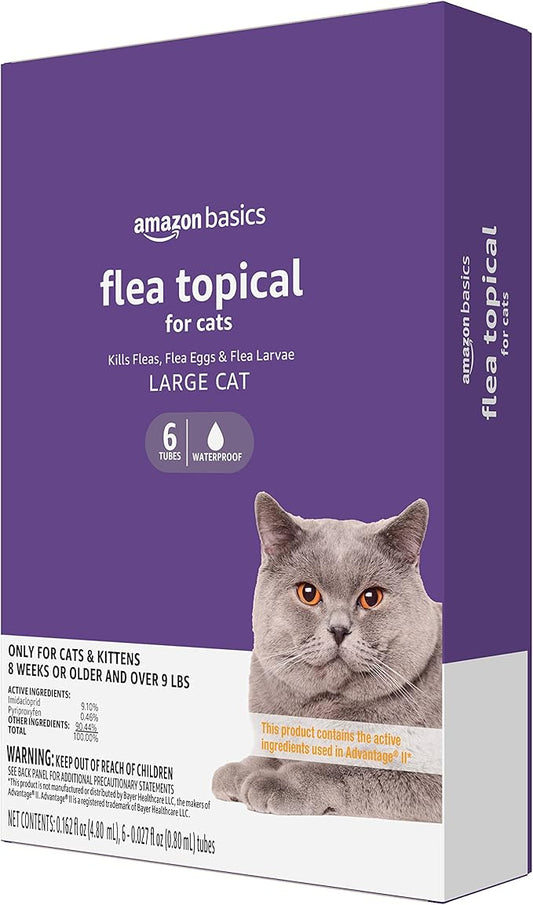 Amazon Basics Topical Flea Treatment for Large Cats (Over 9 Pounds), 6 Count (Previously Solimo