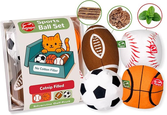 Agape 100% Catnip & Silvervine Filled Cat Toys, Interactive Chew & Kicker Balls for Indoor Cats, Enrichment and Teeth Cleaning Fun for Bored Cats and Kittens, 2 Pack Natural Crinkle Cat Toy with Sound