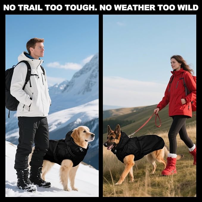 Dog Raincoat XXL, Waterproof Dog Raincoats For Large Dogs with Adjustable Built-in Harness & Back Zipper,Reflective Strip,Removable Hood,for Rainy Walks, Muddy Roads or After-Bath Outings-Black