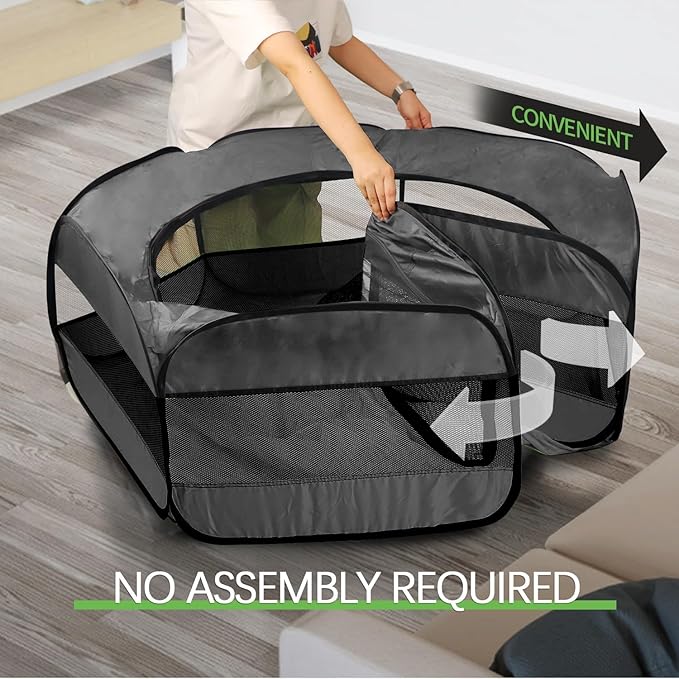 UWE Extra Large Small Animal Playpen, XL Portable Pet Playpen for Rabbit, Kitten, Guinea Pig, Hamster, Puppy – Waterproof Foldable Mesh Tent with Zipper Cover, Indoor Outdoor Use, Dark Grey