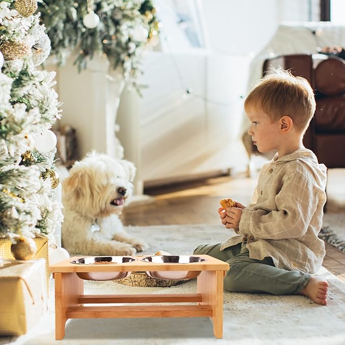 HTB Elevated Dog Bowls,Raised Dog Bowl Stand with 2 Stainless Steel Bowls,Elevated Raised Dog Bowls for Large Medium Small Sized Dogs