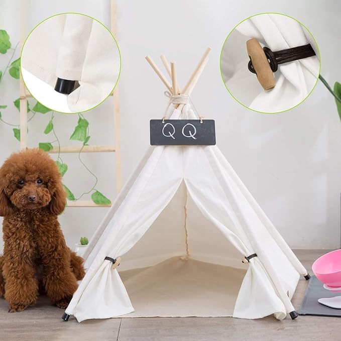 Dog Teepee Bed Cat Tent Portable Houses Pet Puppy with Thick Cushion (M:Size fits 9kg/20lbs (Pets))