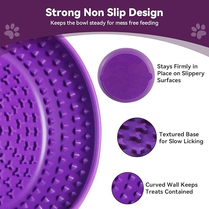 Slow Feeder Dog Bowl, BPA-Free Silicone Lick Mat for Small and Medium Dogs, Non-Slip & Dishwasher Safe (Purple，L)